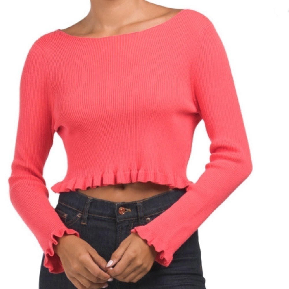 Lush Crop Top Tie Back Ruffle Large